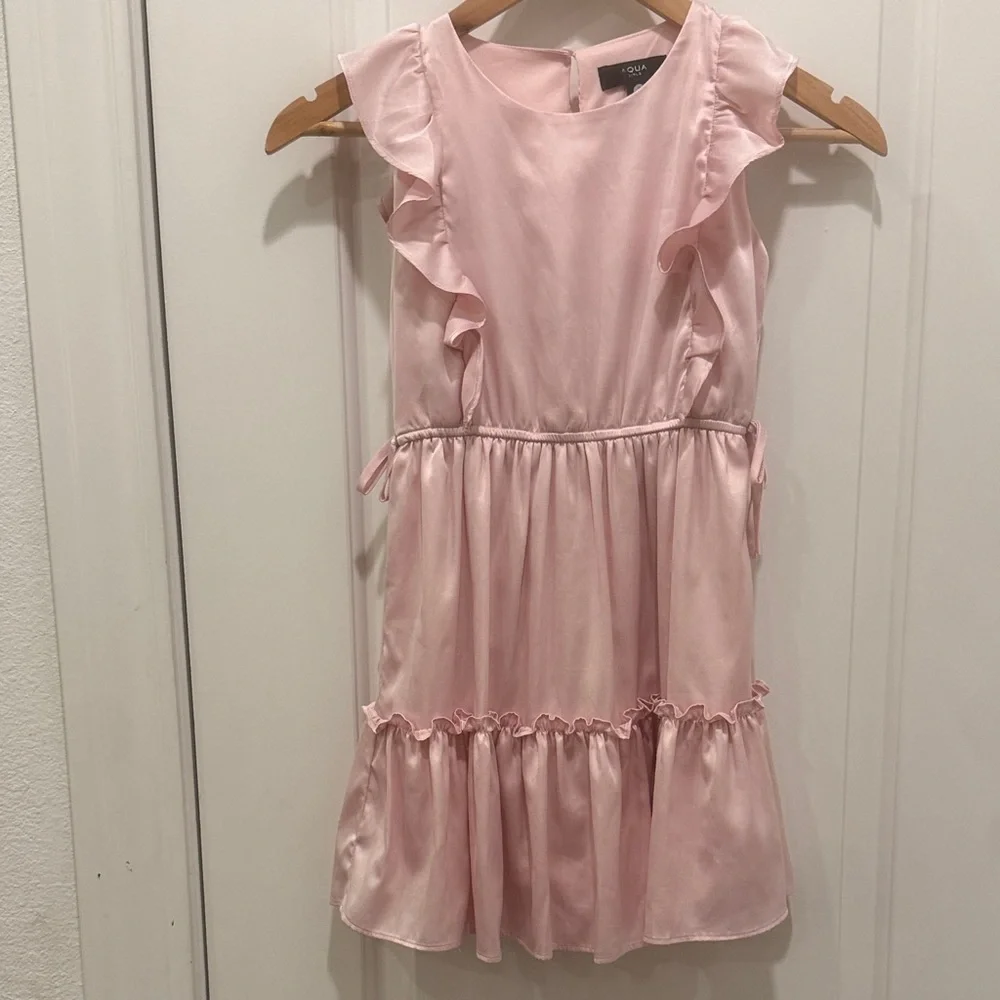 Aqua Satin Flutter Pink Girls' Dress